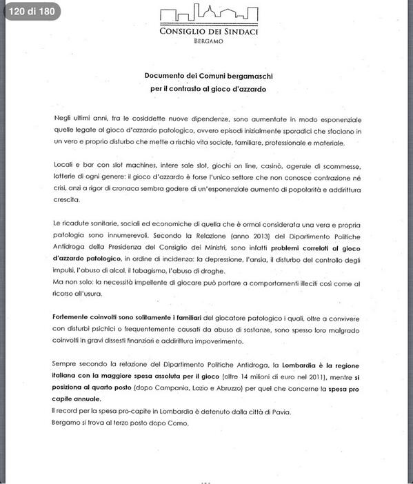 il documento dei comuni bergamaschi contro gioco d'azzardo /1 #opendalmine http://twitter.com/nostradalmine/status/385828641592328192/photo/1